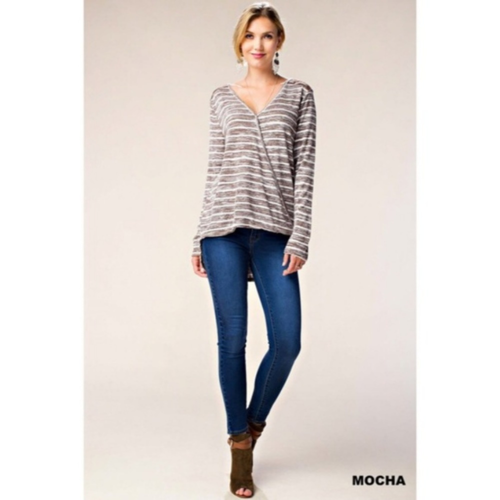 Mocha Wrap Top with Lace Detail - Picture 3 of 6